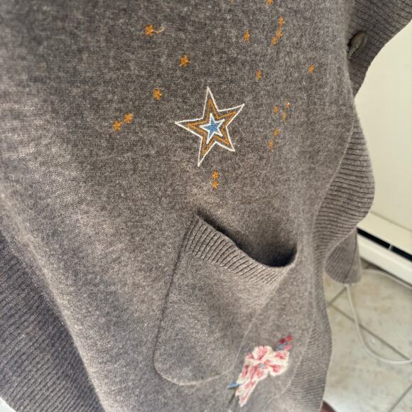 Johnny Was Sabrina Hooded Cape Cashmere Blend Embroidered Floral Celestial Boho - Picture 8 of 12